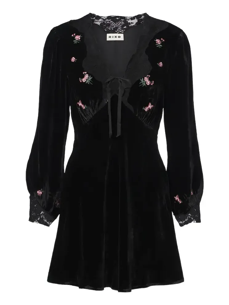 Carolina lace-trimmed velvet minidress Carolina lace-trimmed velvet minidress