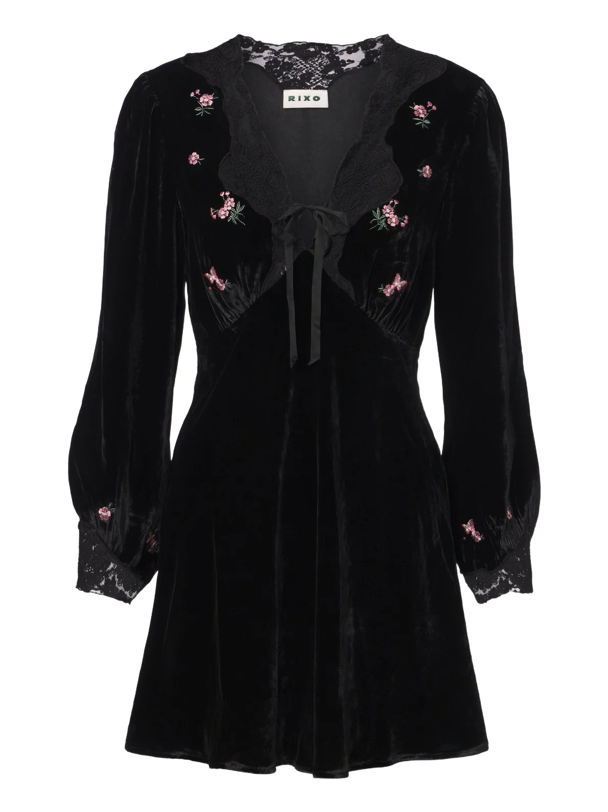Carolina lace-trimmed velvet minidress