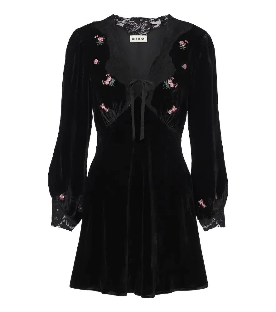 Rixo Carolina lace-trimmed velvet minidress