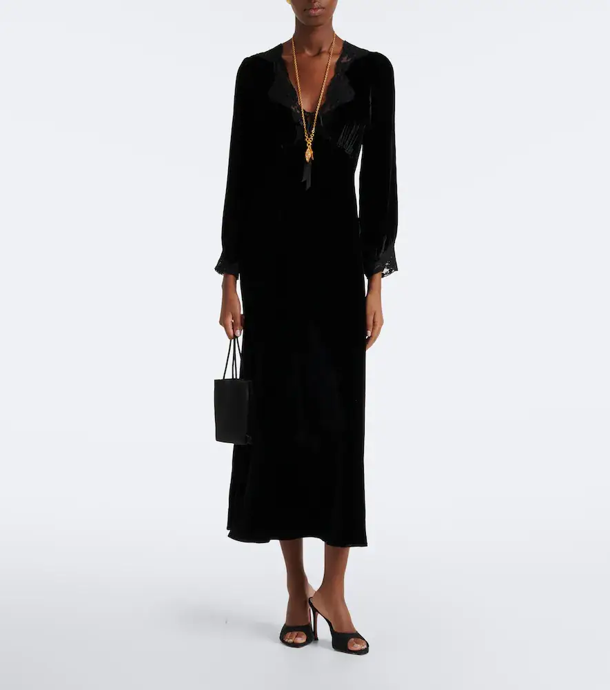Rixo Larah lace-trimmed velvet midi dress | Thumbnail 2 Rixo Larah lace-trimmed velvet midi dress | Thumbnail 2