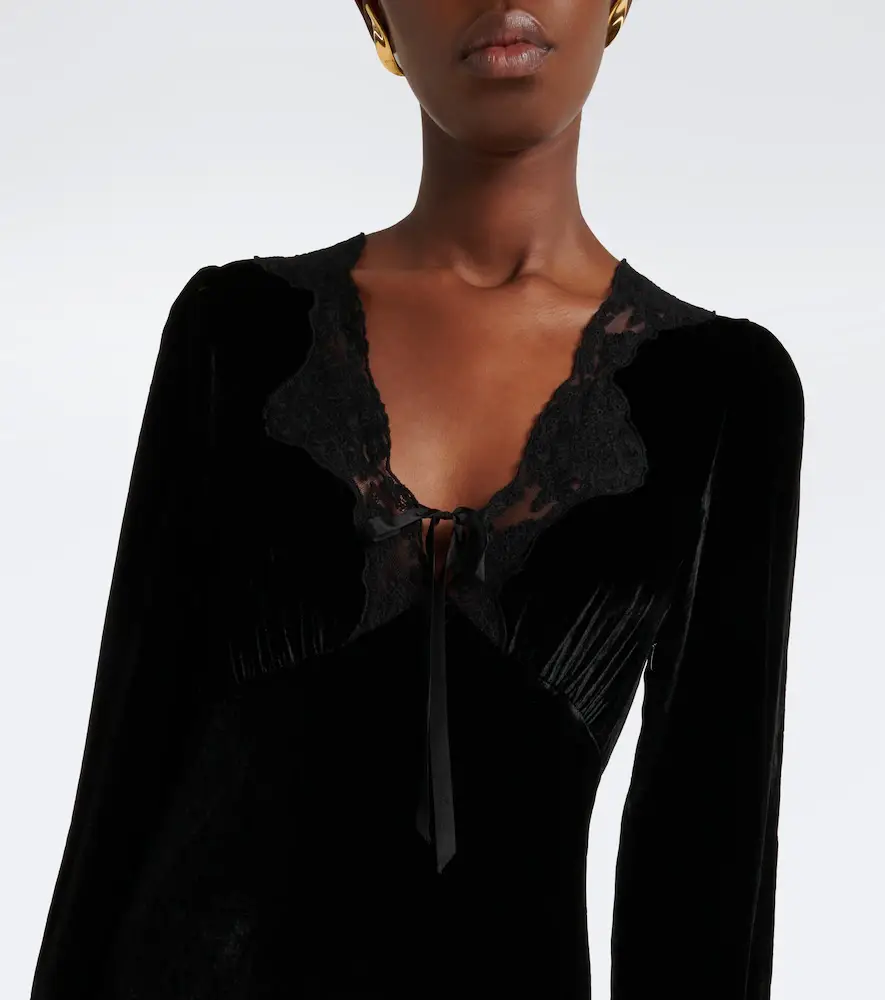 Rixo Larah lace-trimmed velvet midi dress | Thumbnail 3 Rixo Larah lace-trimmed velvet midi dress | Thumbnail 3