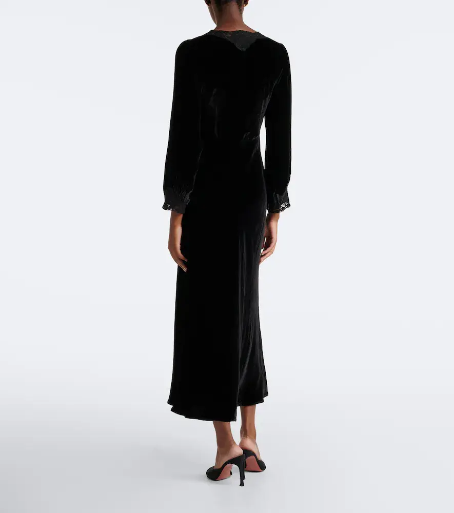 Rixo Larah lace-trimmed velvet midi dress | Thumbnail 4 Rixo Larah lace-trimmed velvet midi dress | Thumbnail 4