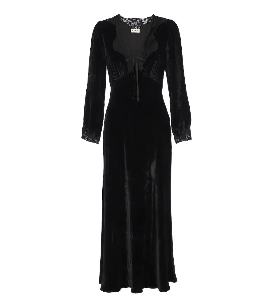 Larah lace-trimmed velvet midi dress Larah lace-trimmed velvet midi dress