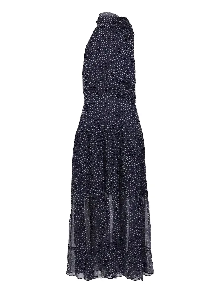 Rixo Abi polka-dot tie-neck midi dress