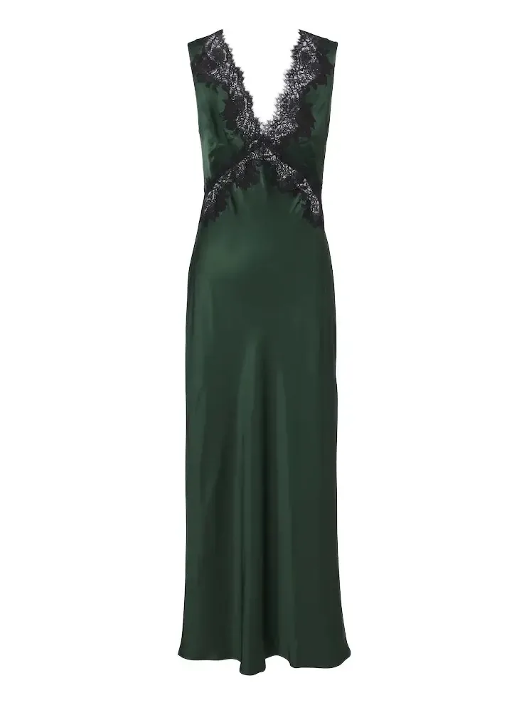 Lysandra lace-trimmed satin midi dress Lysandra lace-trimmed satin midi dress