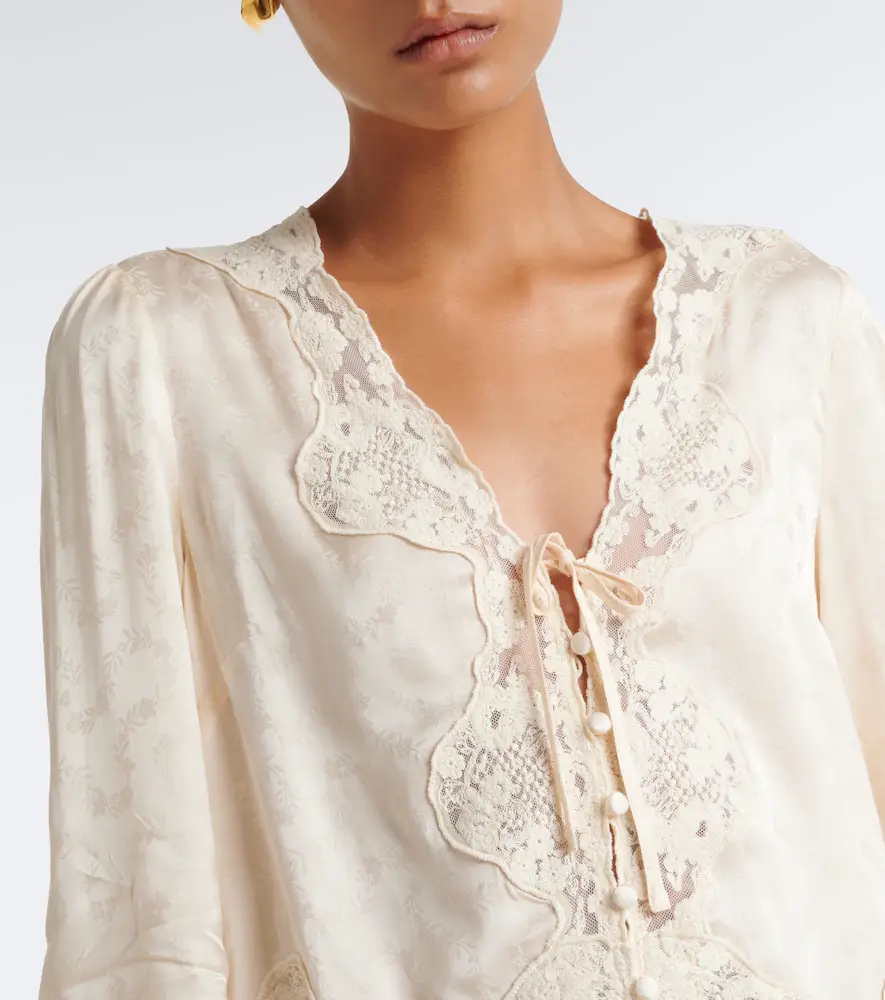 Rixo Tove embroidered floral satin blouse | Thumbnail 4