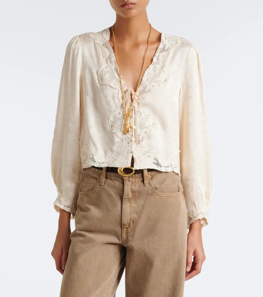 Rixo Tove embroidered floral satin blouse | Thumbnail 6