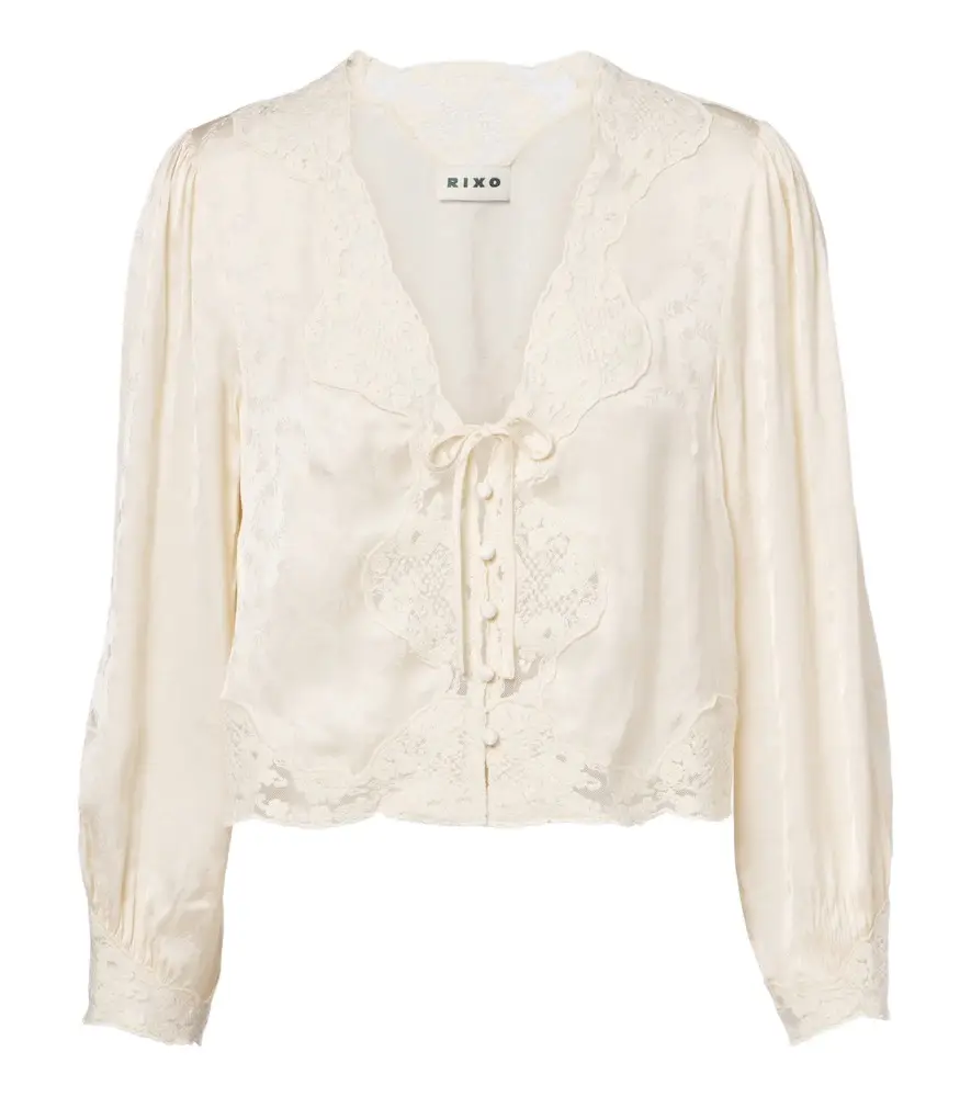 Rixo Tove embroidered floral satin blouse
