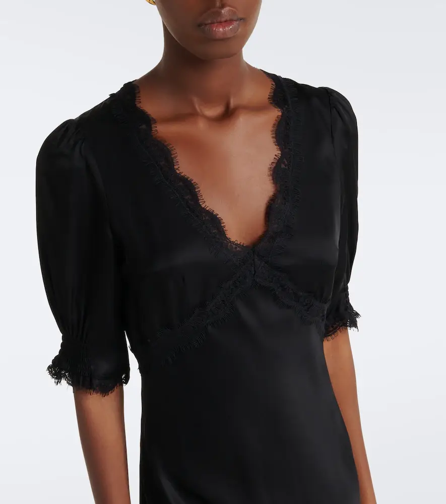 Rixo Annina lace-trimmed satin midi dress | Thumbnail 2