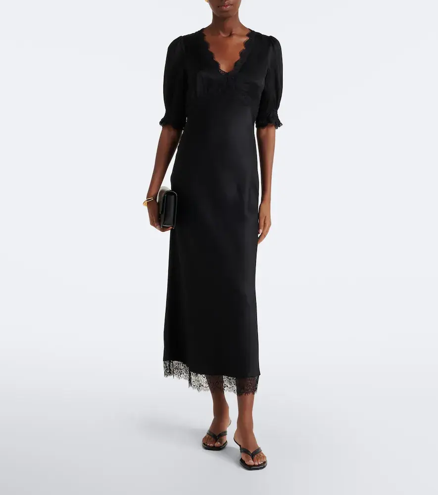 Rixo Annina lace-trimmed satin midi dress | Thumbnail 4
