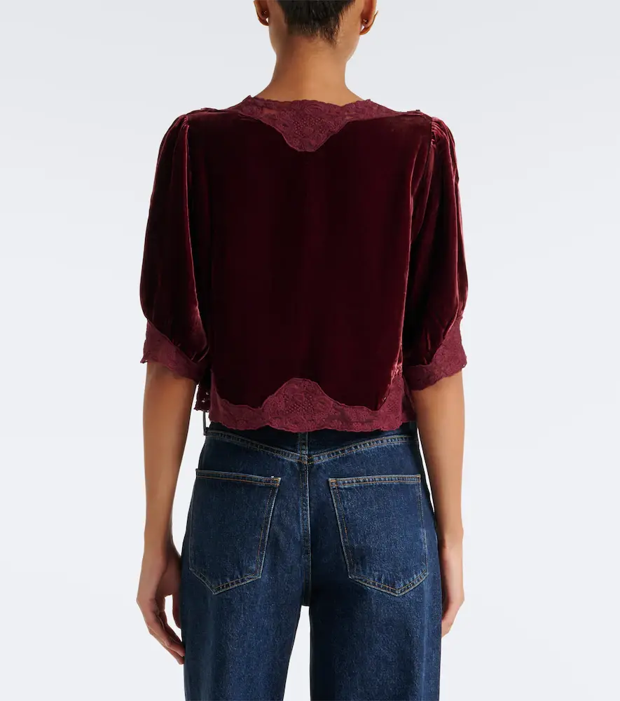 Rixo Ursula lace-trimmed velvet top | Thumbnail 3 Rixo Ursula lace-trimmed velvet top | Thumbnail 3