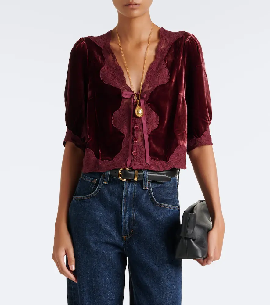Rixo Ursula lace-trimmed velvet top | Thumbnail 5 Rixo Ursula lace-trimmed velvet top | Thumbnail 5