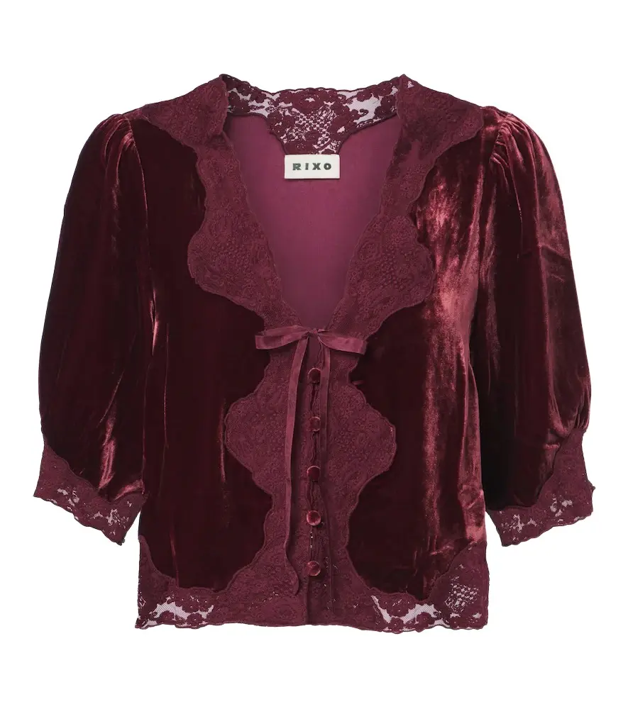 Rixo Ursula lace-trimmed velvet top