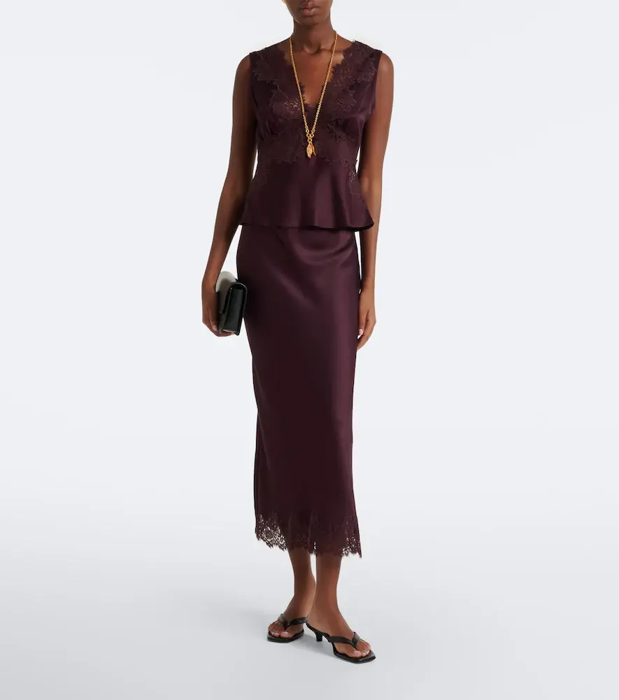 Rixo Matilde lace-trimmed satin midi skirt | Thumbnail 3 Rixo Matilde lace-trimmed satin midi skirt | Thumbnail 3
