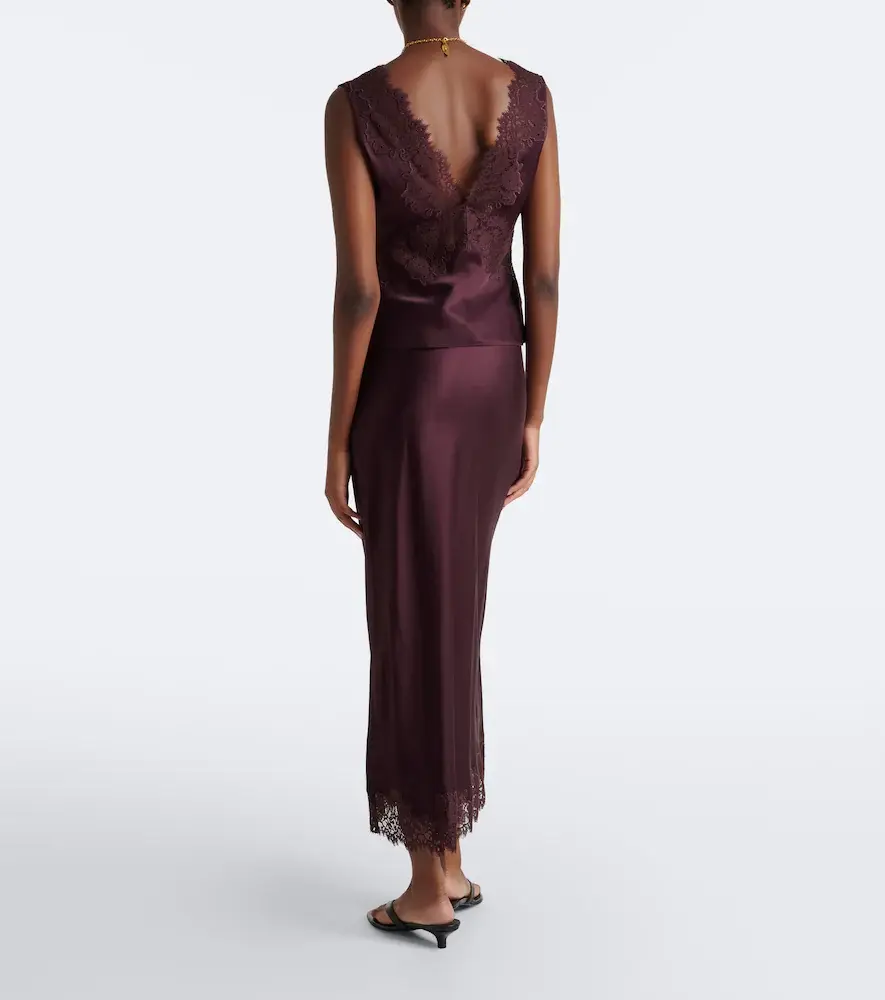 Rixo Matilde lace-trimmed satin midi skirt | Thumbnail 4 Rixo Matilde lace-trimmed satin midi skirt | Thumbnail 4