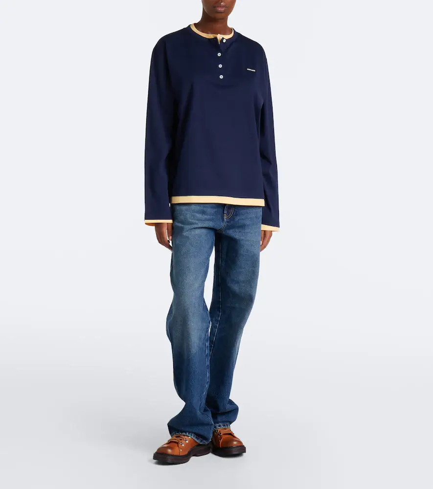 Miu Miu Layered cotton jersey Henley shirt | Thumbnail 2 Miu Miu Layered cotton jersey Henley shirt | Thumbnail 2