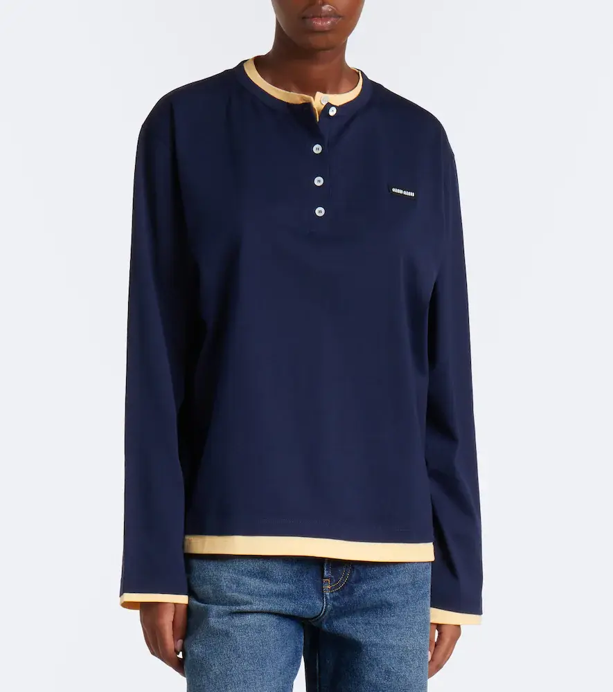 Miu Miu Layered cotton jersey Henley shirt | Thumbnail 4 Miu Miu Layered cotton jersey Henley shirt | Thumbnail 4