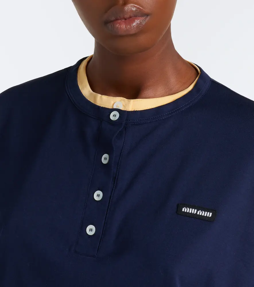 Miu Miu Layered cotton jersey Henley shirt | Thumbnail 6 Miu Miu Layered cotton jersey Henley shirt | Thumbnail 6