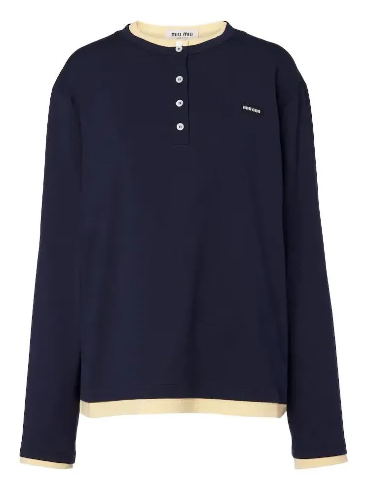 Layered cotton jersey Henley shirt Layered cotton jersey Henley shirt