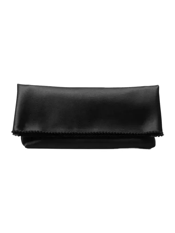 Michael Kors Collection Isabella Satin Foldover Clutch in Black - One Size by Michael Kors Collection