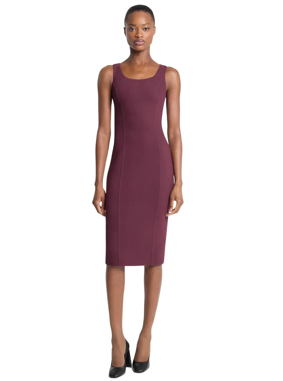 Michael Kors Collection Double Faced Stretch Wool Crepe Scoop-Neck Sheath Dress in Red