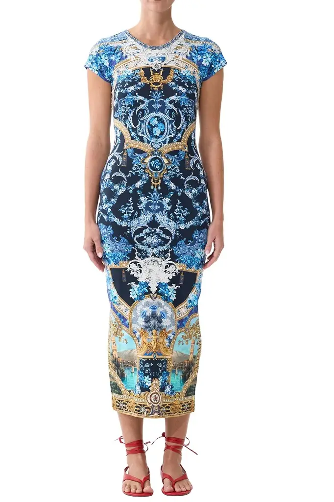 Cap Sleeve Jersey Midi Dress