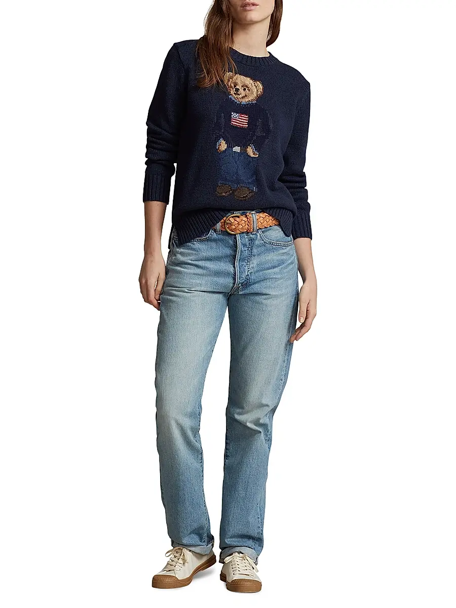 Polo Ralph Lauren Women's Cotton-Linen Crewneck Bear Sweater | Thumbnail 2