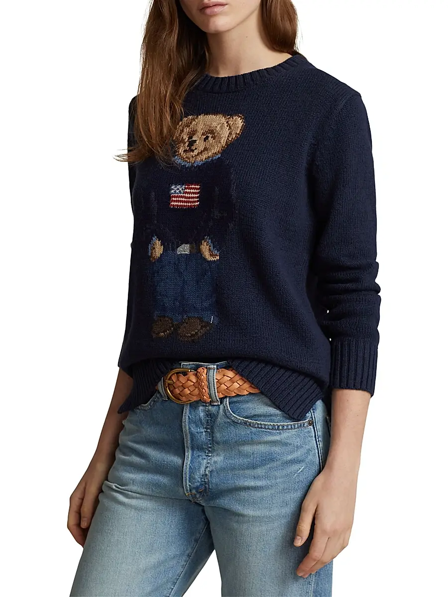 Polo Ralph Lauren Women's Cotton-Linen Crewneck Bear Sweater | Thumbnail 3