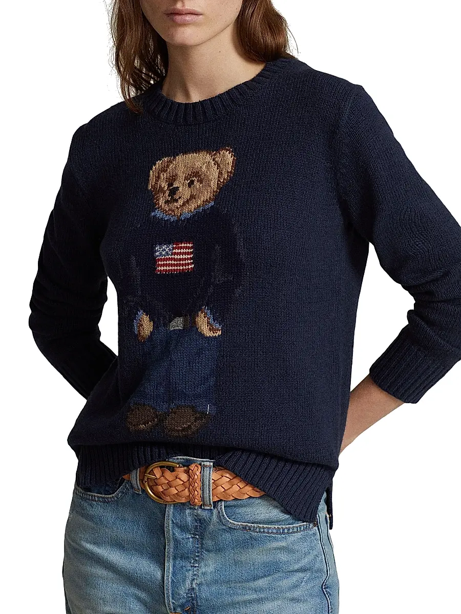 Polo Ralph Lauren Women's Cotton-Linen Crewneck Bear Sweater | Thumbnail 5