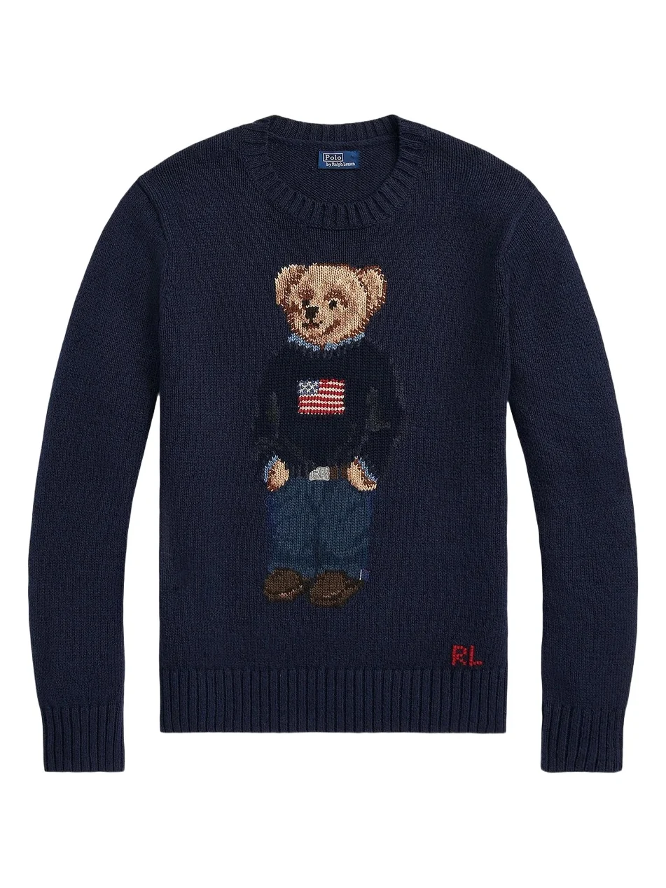Women's Cotton-Linen Crewneck Bear Sweater Women's Cotton-Linen Crewneck Bear Sweater