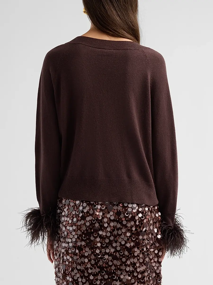 Milly Women's Feather Cuff V-Neck Sweater | Thumbnail 3 Milly Women's Feather Cuff V-Neck Sweater | Thumbnail 3