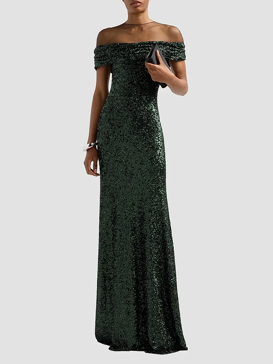 Naeem Khan Women's Off-The-Shoulder Illusion Stretch Sequin Gown | Thumbnail 2 Naeem Khan Women's Off-The-Shoulder Illusion Stretch Sequin Gown | Thumbnail 2