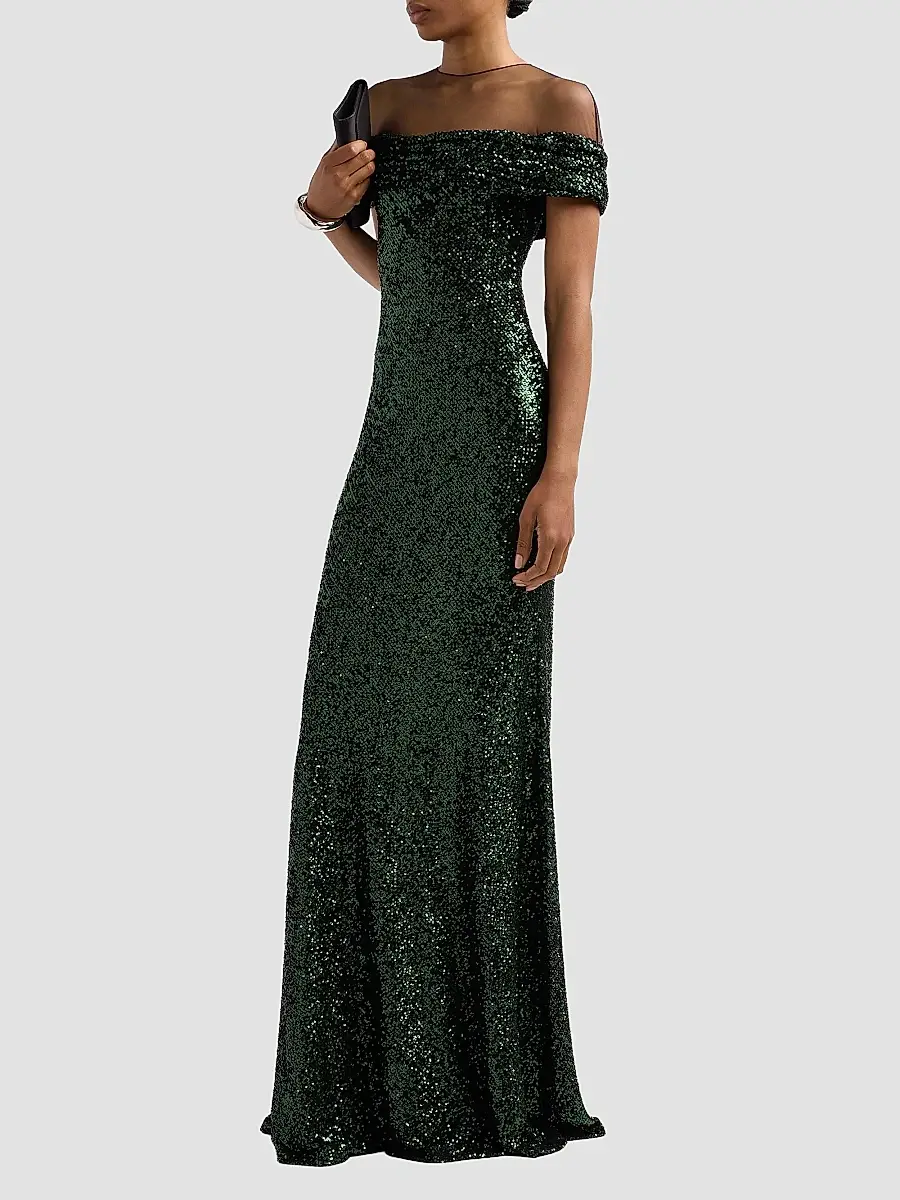 Naeem Khan Women's Off-The-Shoulder Illusion Stretch Sequin Gown | Thumbnail 4 Naeem Khan Women's Off-The-Shoulder Illusion Stretch Sequin Gown | Thumbnail 4