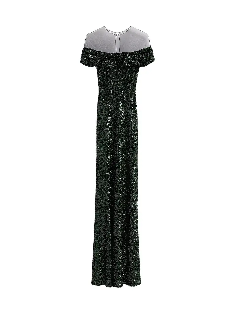 Women's Off-The-Shoulder Illusion Stretch Sequin Gown Women's Off-The-Shoulder Illusion Stretch Sequin Gown