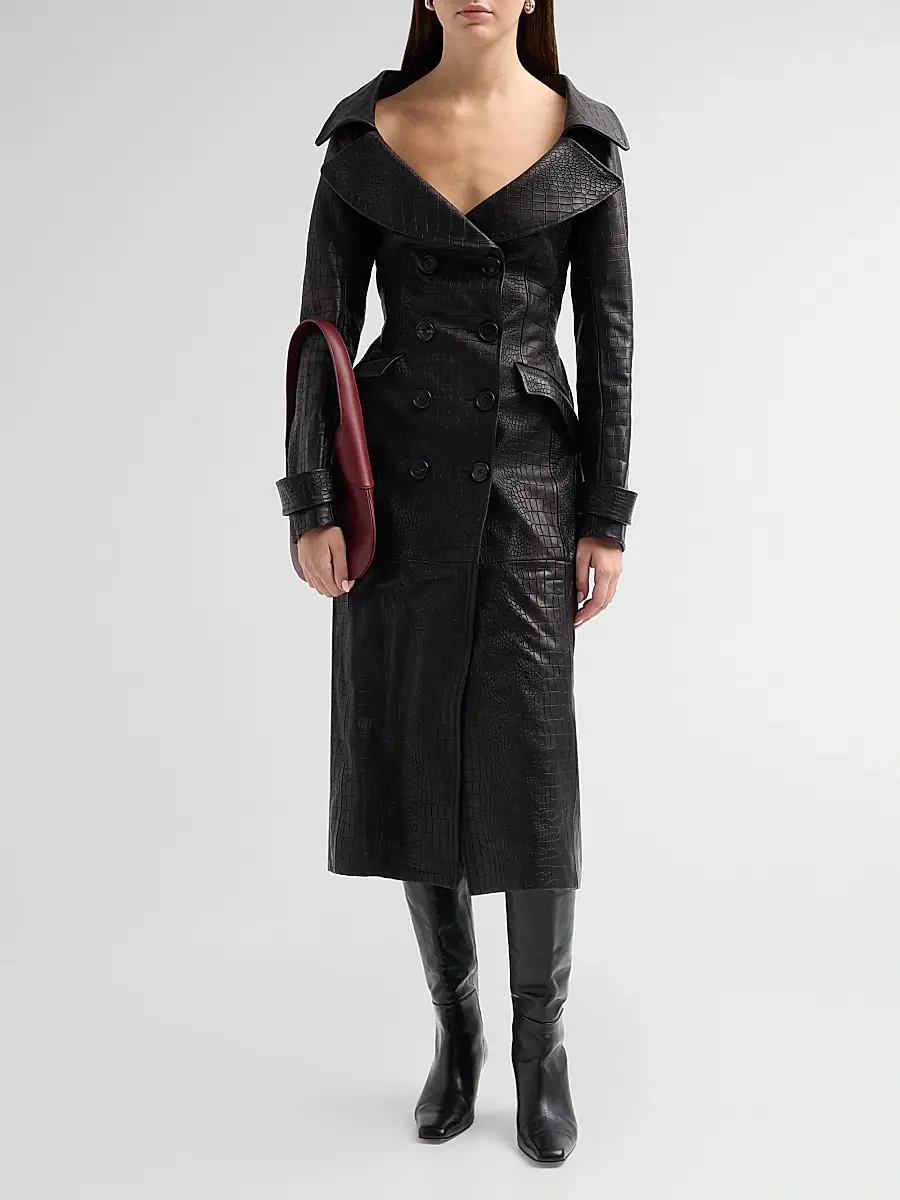 Sergio Hudson Women's Croc-Embossed Leather Trench Coat | Thumbnail 2
