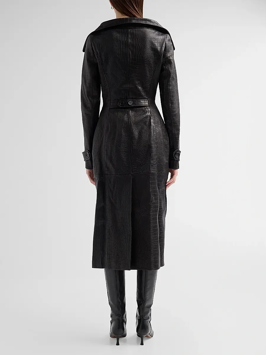 Sergio Hudson Women's Croc-Embossed Leather Trench Coat | Thumbnail 3