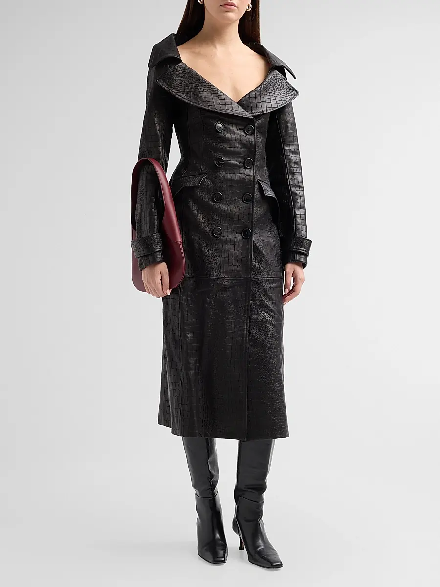 Sergio Hudson Women's Croc-Embossed Leather Trench Coat | Thumbnail 4