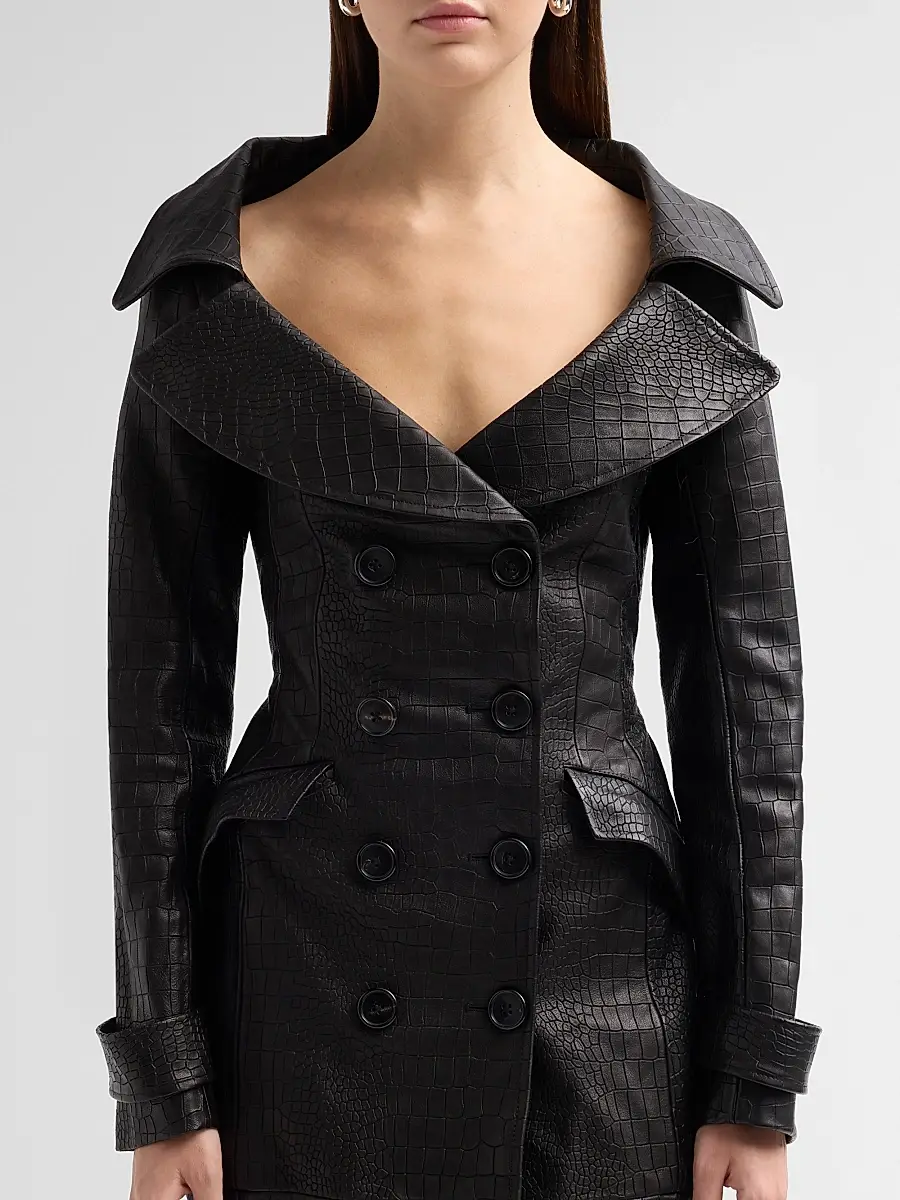 Sergio Hudson Women's Croc-Embossed Leather Trench Coat | Thumbnail 5