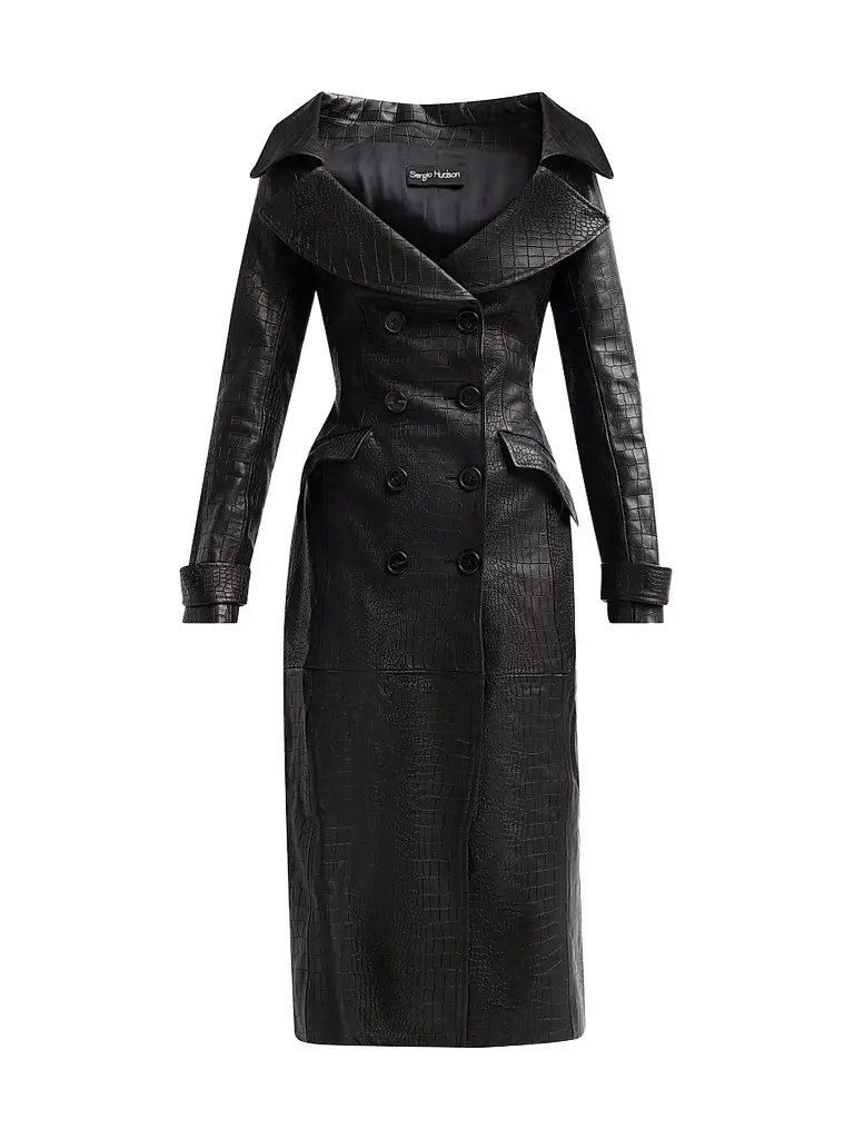Sergio Hudson Women's Croc-Embossed Leather Trench Coat
