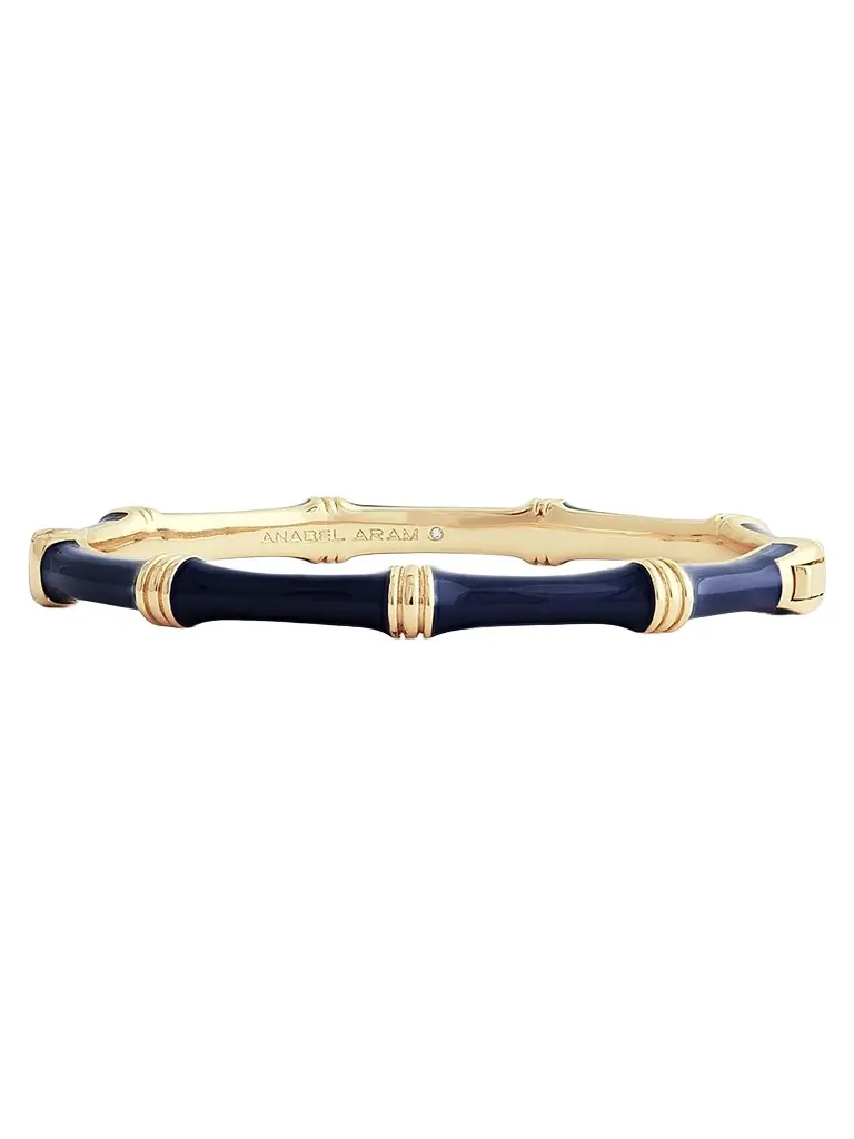 Women's Bamboo 18K-Gold-Plated & Enamel Hinged Bangle