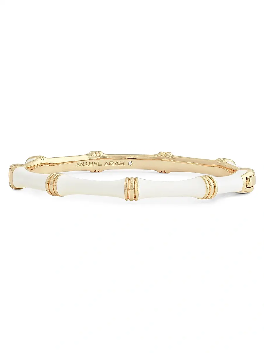 Women's Bamboo 18K-Gold-Plated & Enamel Hinged Bangle