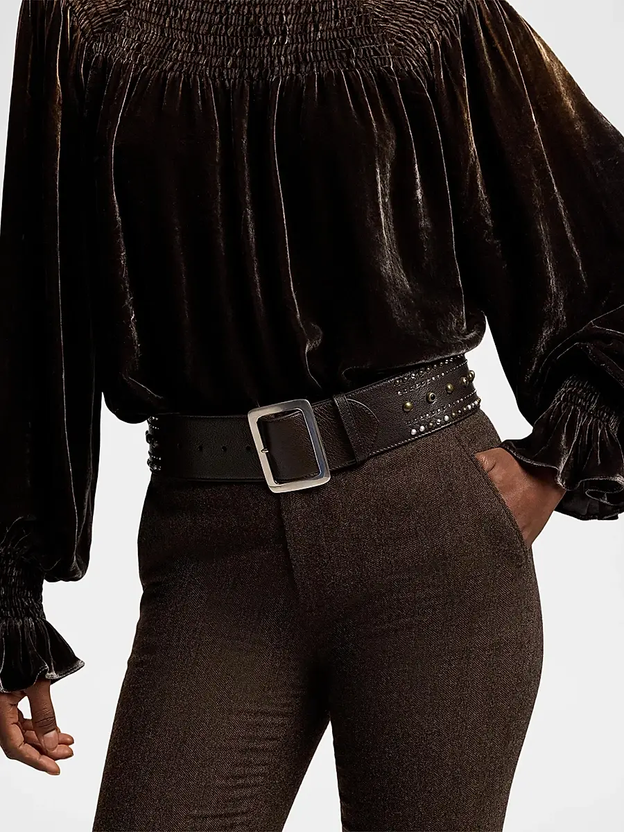 Ralph Lauren Collection Women's Square-Buckle Studded Leather Wide Belt | Thumbnail 2 Ralph Lauren Collection Women's Square-Buckle Studded Leather Wide Belt | Thumbnail 2