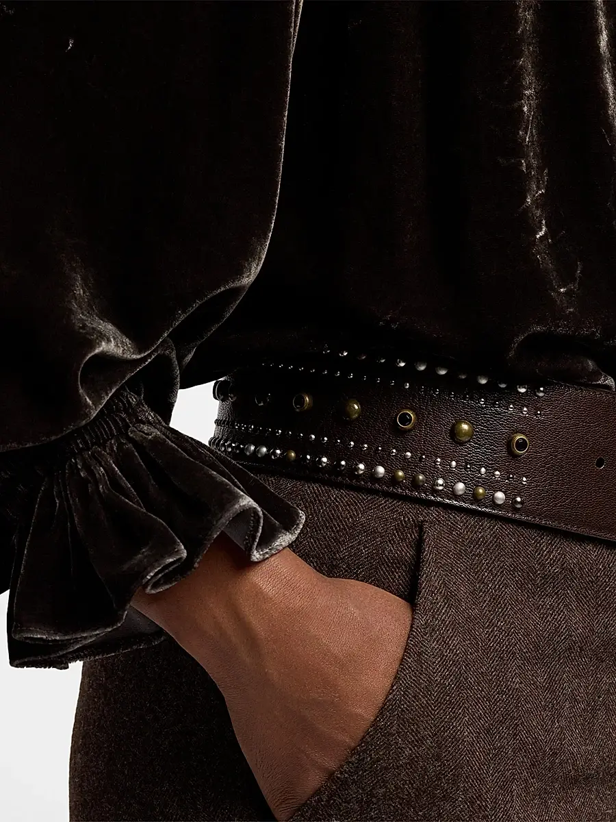 Ralph Lauren Collection Women's Square-Buckle Studded Leather Wide Belt | Thumbnail 3 Ralph Lauren Collection Women's Square-Buckle Studded Leather Wide Belt | Thumbnail 3