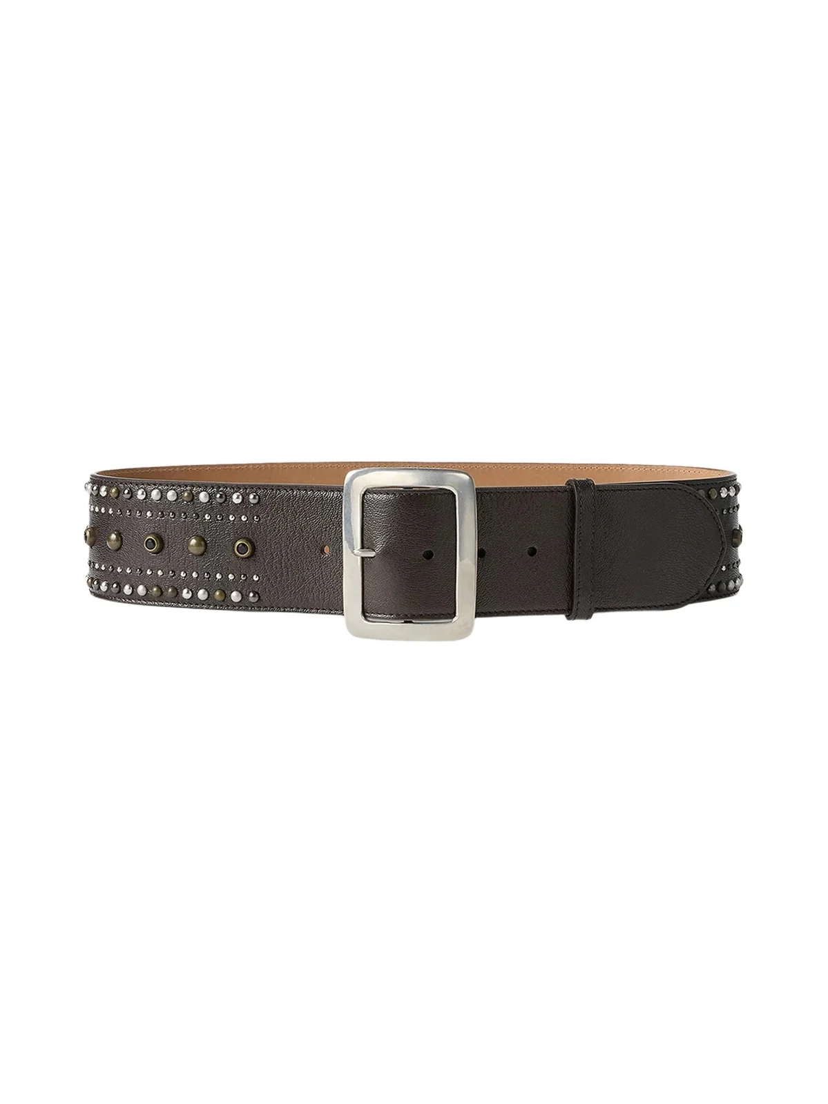Women's Square-Buckle Studded Leather Wide Belt