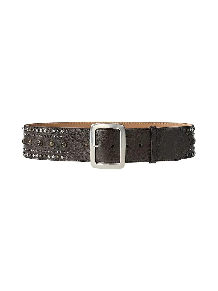 Ralph Lauren Collection Women's Square-Buckle Studded Leather Wide Belt