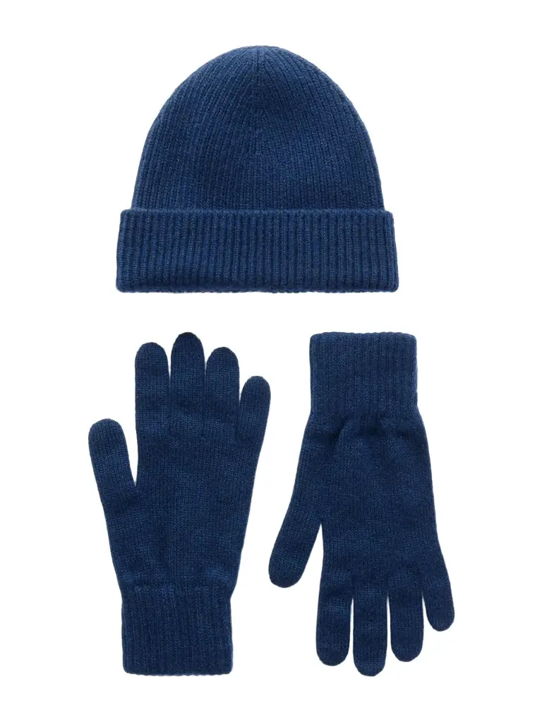 Johnstons of Elgin Ribbed Gloves and Beanie Cashmere Set - Men