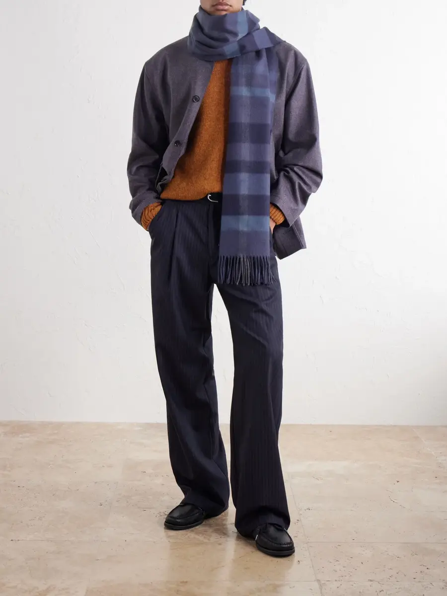 Johnstons of Elgin Tantallon Fringed Checked Cashmere Scarf - Men | Thumbnail 2 Johnstons of Elgin Tantallon Fringed Checked Cashmere Scarf - Men | Thumbnail 2