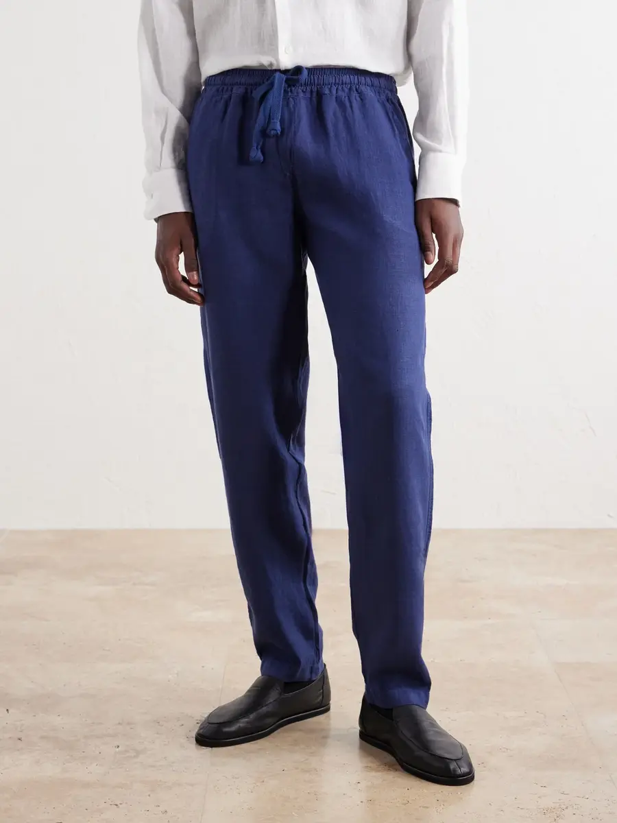 FEDELI Straight-Leg Linen Drawstring Trousers - Men | Thumbnail 3