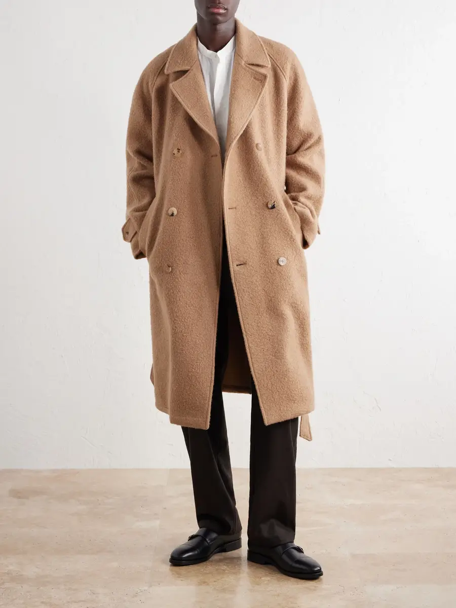 De Bonne Facture Belted Double-Breasted Brushed Wool and Camel Hair-Blend Coat - Men | Thumbnail 2 De Bonne Facture Belted Double-Breasted Brushed Wool and Camel Hair-Blend Coat - Men | Thumbnail 2