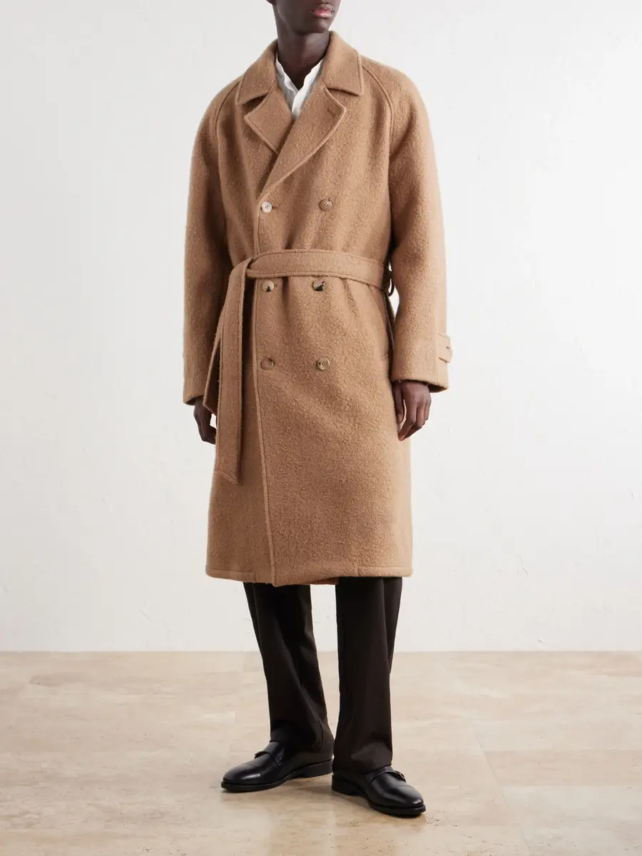 De Bonne Facture Belted Double-Breasted Brushed Wool and Camel Hair-Blend Coat - Men | Thumbnail 3 De Bonne Facture Belted Double-Breasted Brushed Wool and Camel Hair-Blend Coat - Men | Thumbnail 3